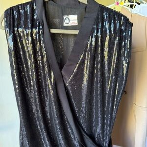 Lanvin Black and Gold Sequin Wrap Dress